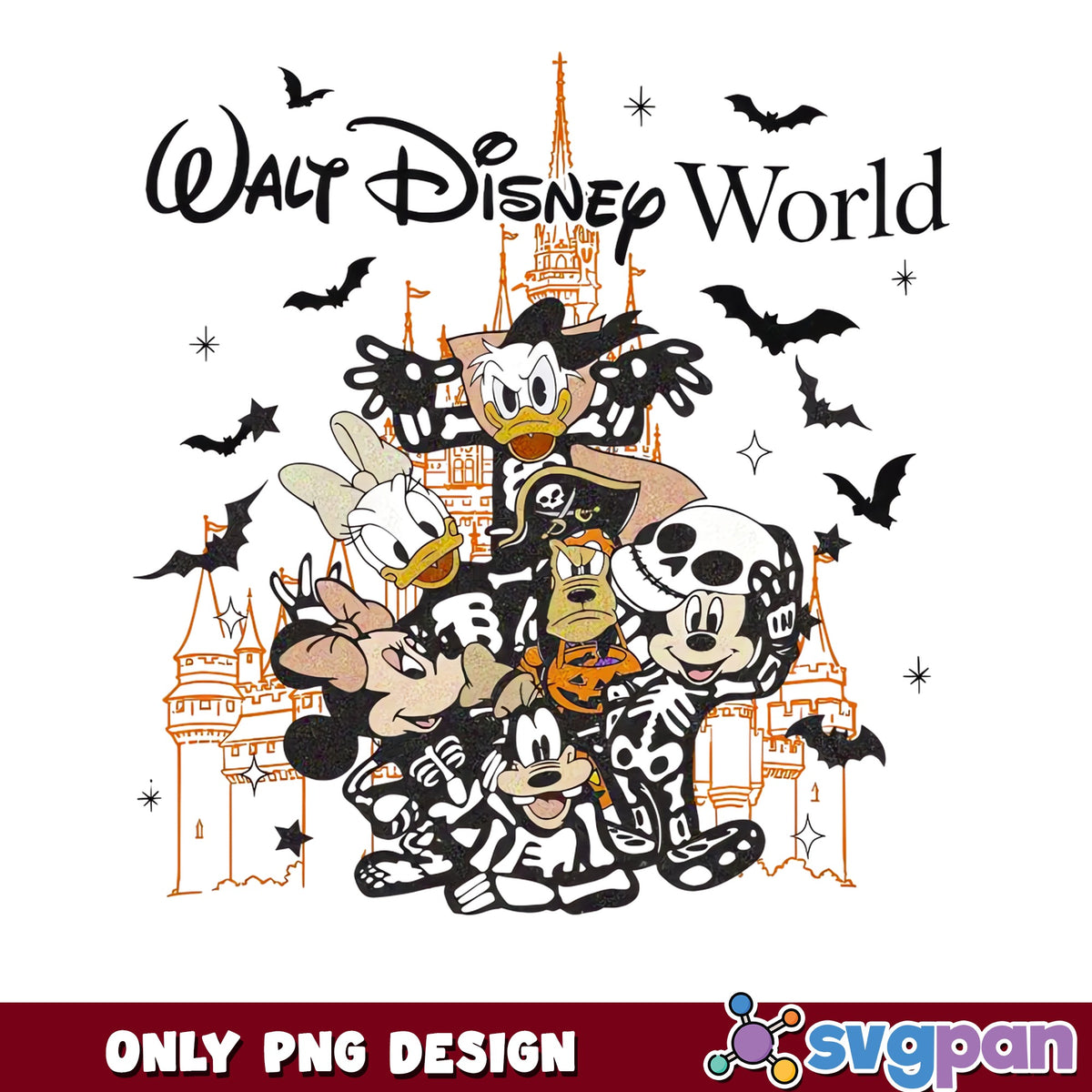 Walt Disney World Halloween PNG, Mickey Friends Skeleton Castle