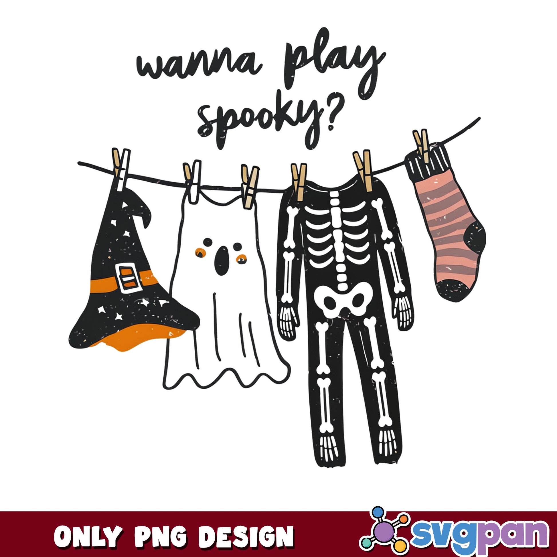 Wanna Play Spooky Halloween PNG, Ghost Skeleton PNG, Halloween PNG