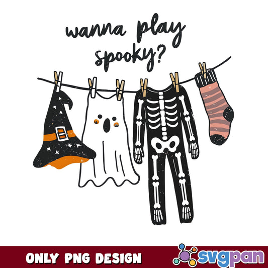 Wanna Play Spooky Halloween PNG, Ghost Skeleton PNG, Halloween PNG