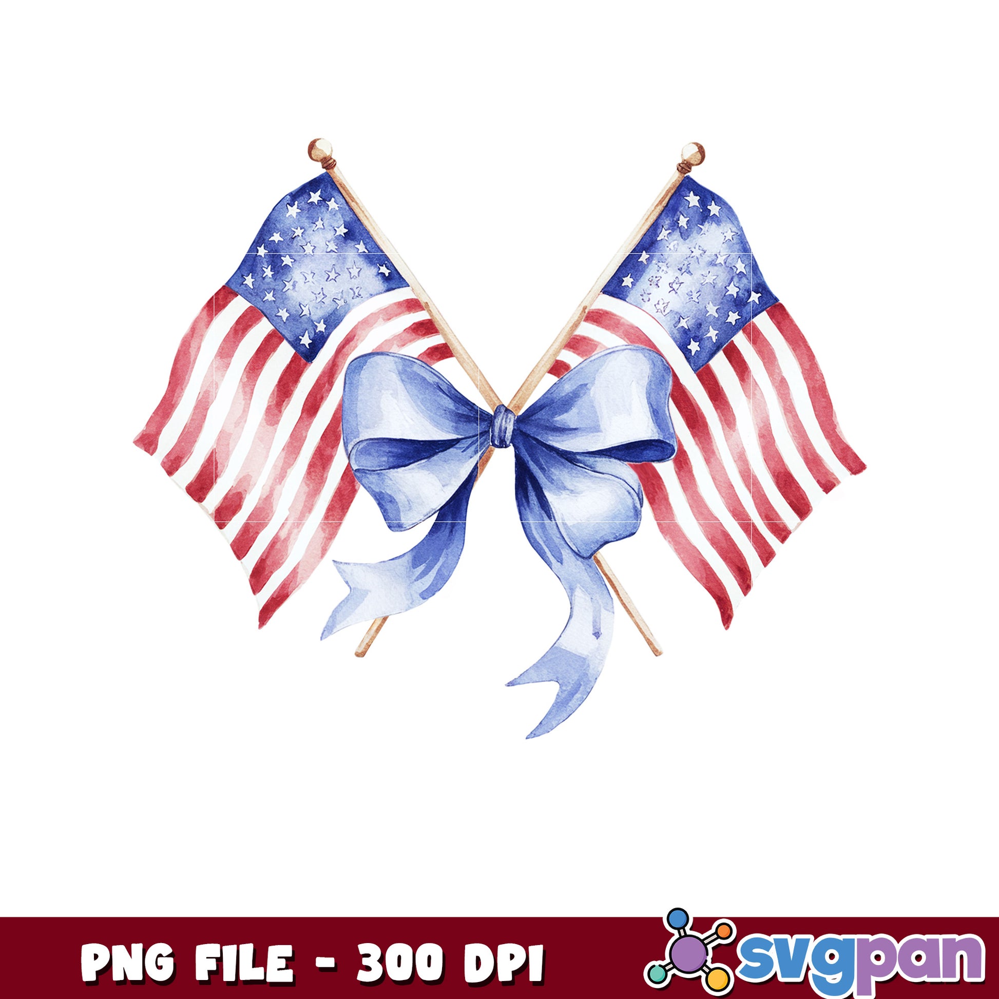 Watercolor American Flags PNG 300 DPI
