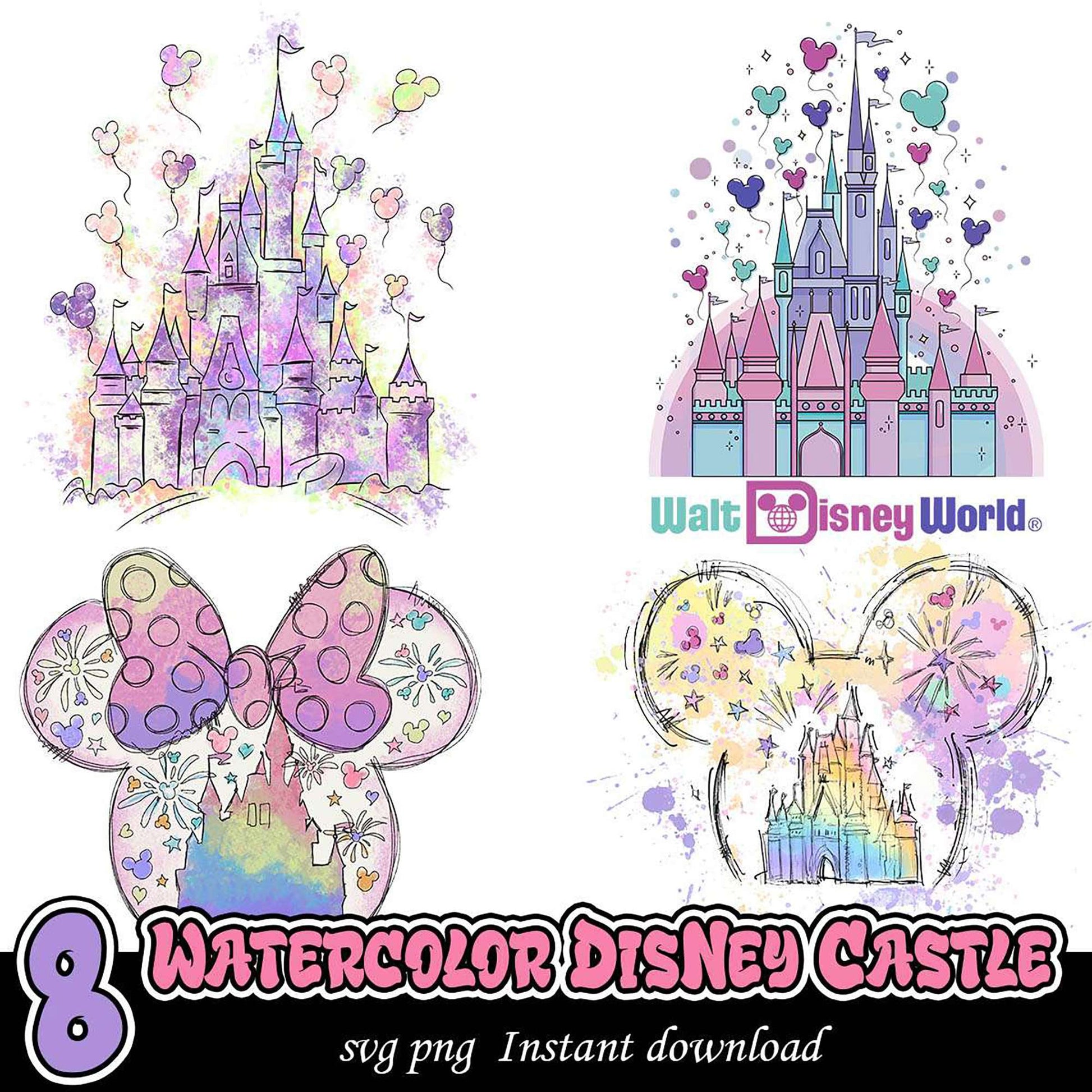 Watercolor Disney Castle Bundle SVG PNG