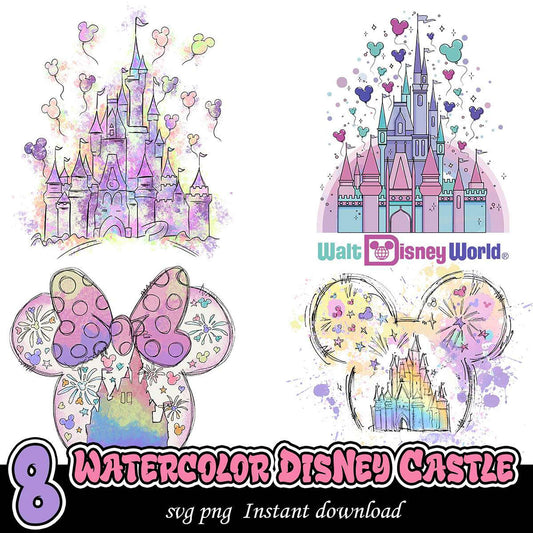Watercolor Disney Castle Bundle SVG PNG