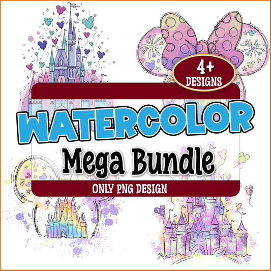 Watercolor disney castle png bundle