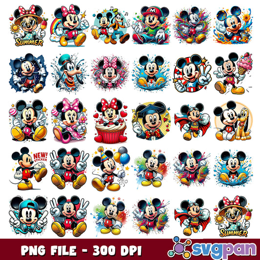 Watercolor style mickey mouse png bundle