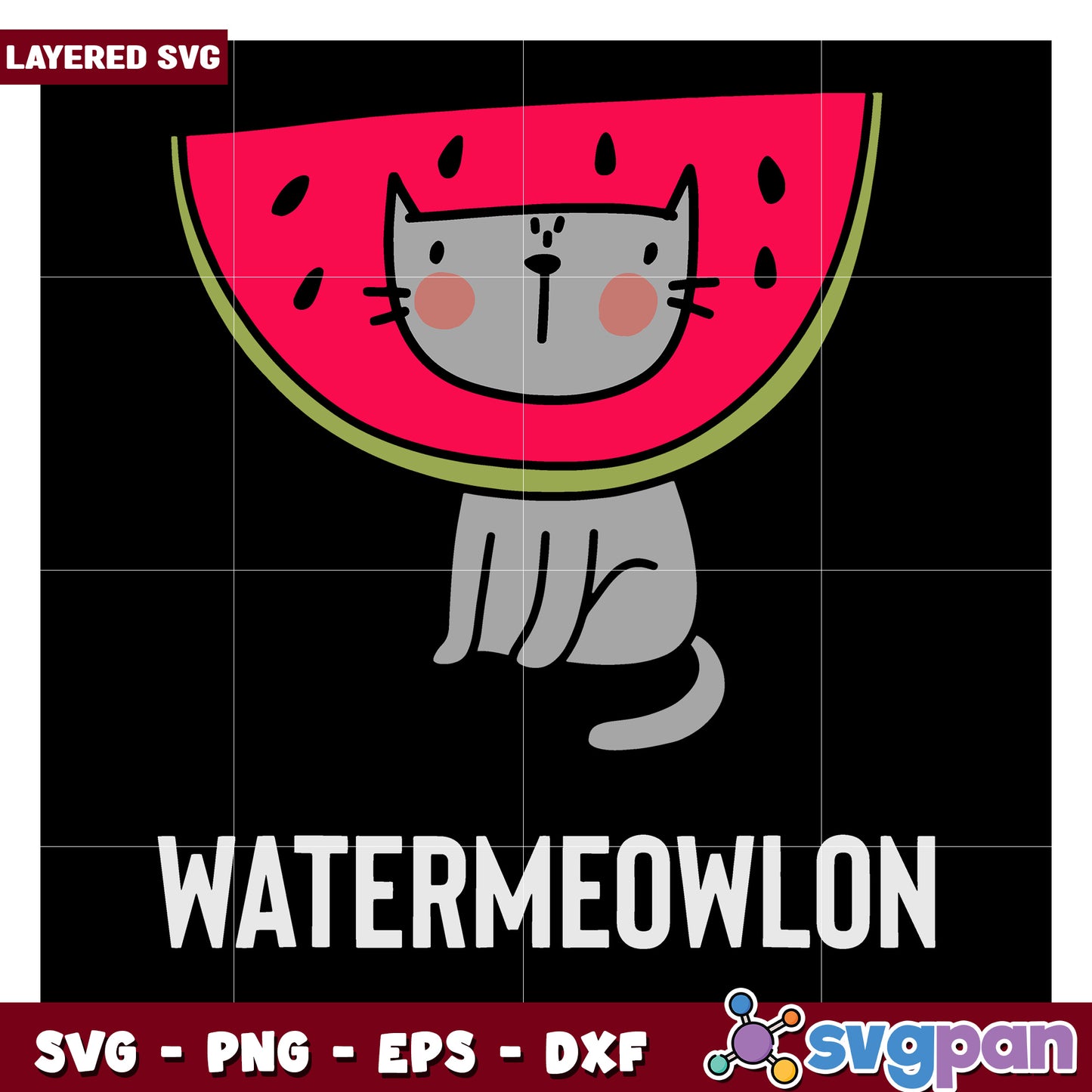 Watermelon Cat Illustration, Fun SVG Design for Crafting Projects