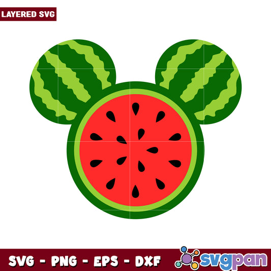 Watermelon Mickey Mouse SVG design for crafts, layered file format available