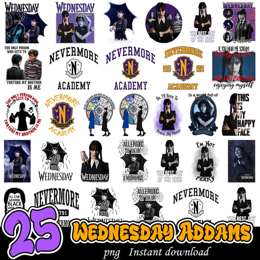 Wednesday Addams PNG Bundle 25 Designs
