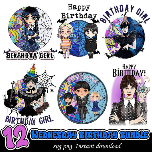 Wednesday Birthday Bundle 12 PNG SVG