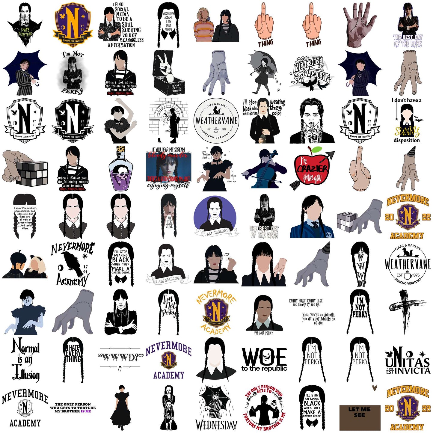 Wednesday designs png bundle, wednesday tv series png, wednesday characters png