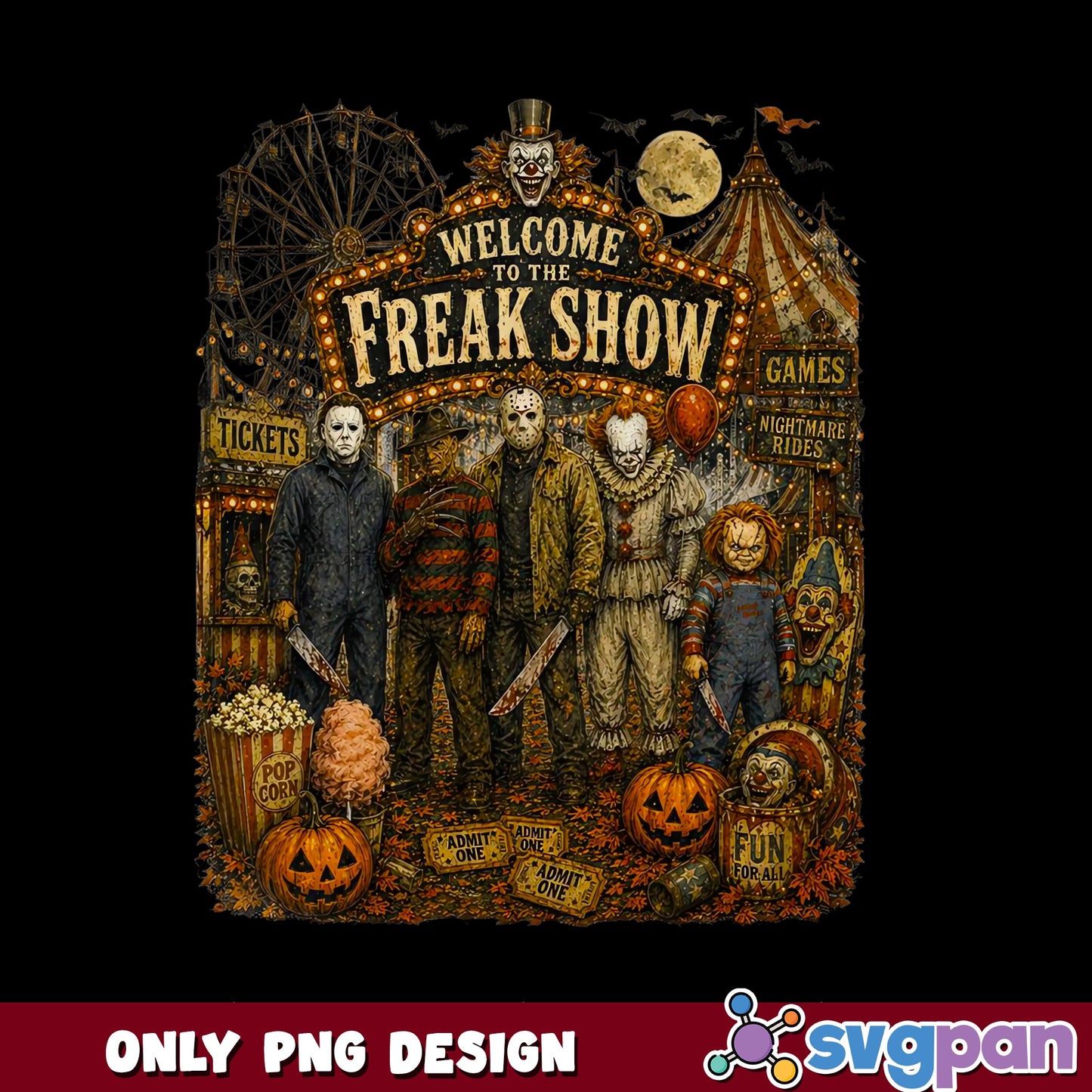 Welcome To The Freak Show Horror PNG, Halloween PNG, Killer Clown PNG