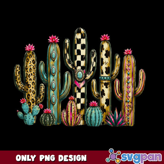 Western Cactus Bundle PNG, Leopard Cow Print Cactus, Boho PNG