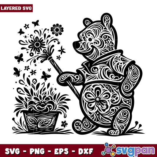Whimsical Bear Gardening SVG Art for Creative Projects