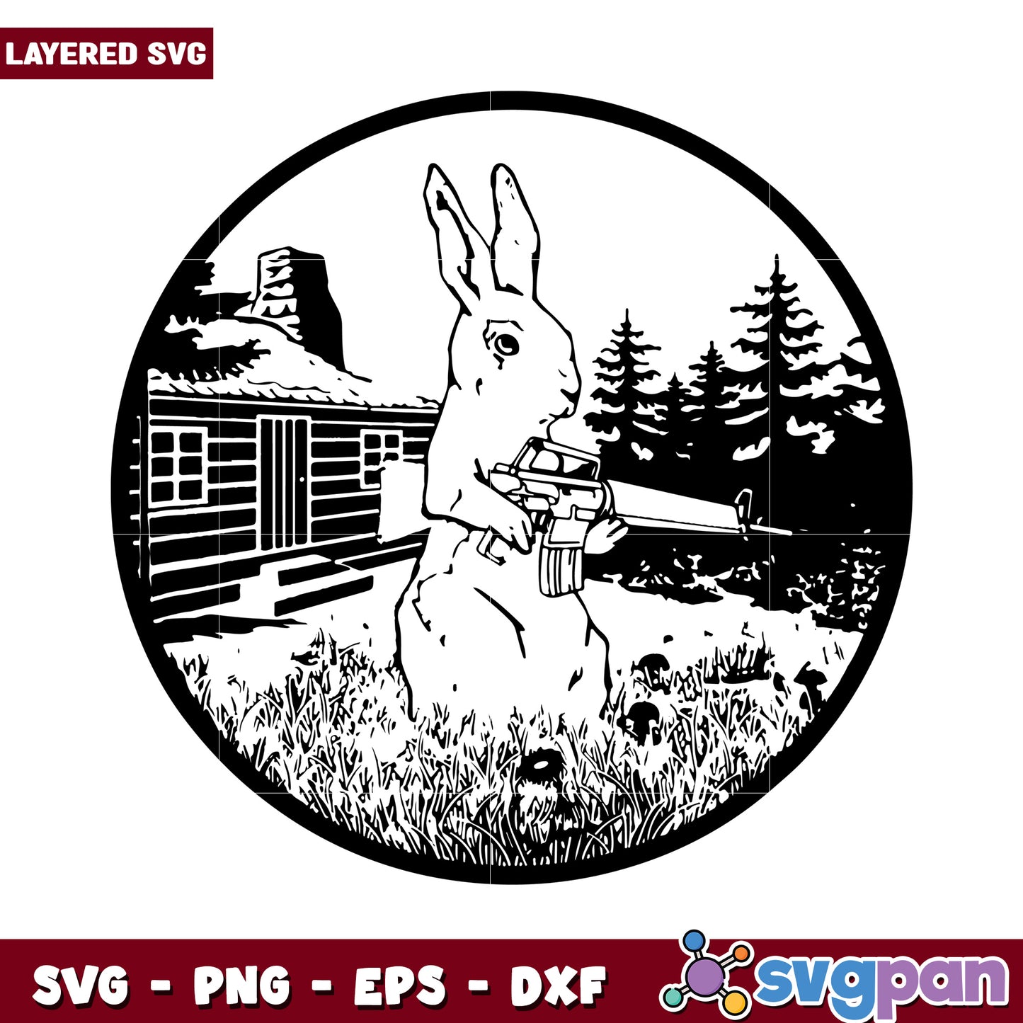 Whimsical Bunny with a Gun SVG Design, Ideal for Unique Crafts