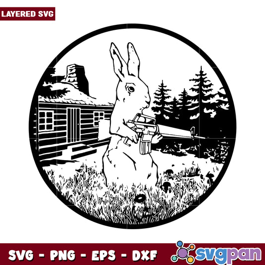 Whimsical Bunny with a Gun SVG Design, Ideal for Unique Crafts