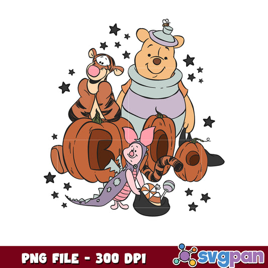 Whimsical Halloween Fun with Pooh and Friends PNG Image