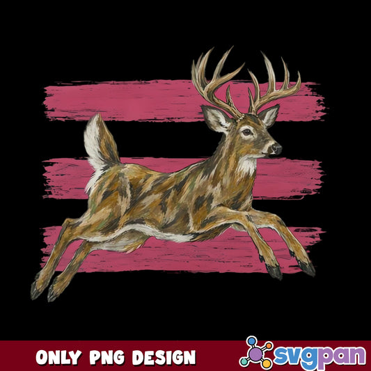Whitetail Buck Leaping PNG, Deer Hunting Design PNG, Brush Stroke PNG