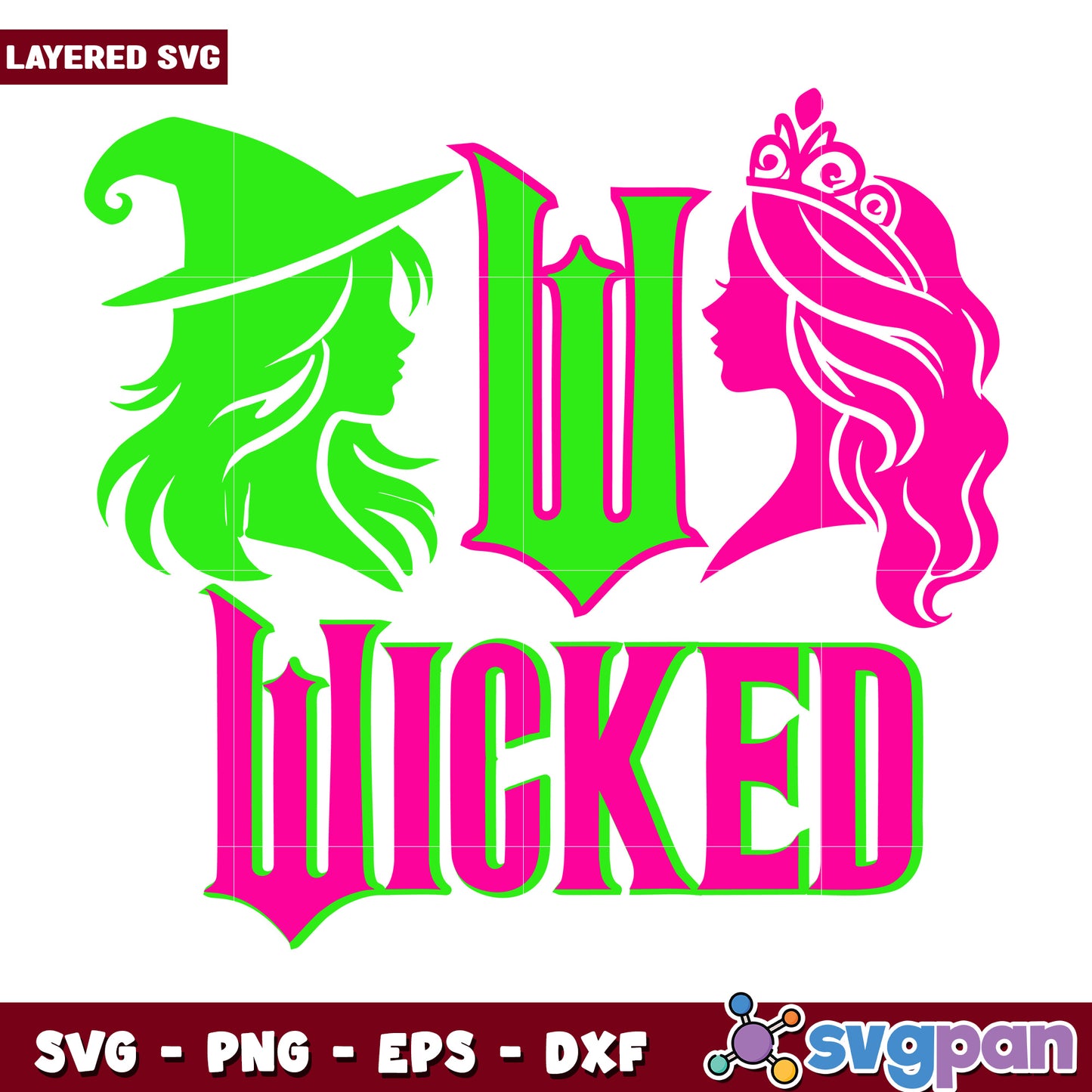 Wicked elphaba and glinda design svg, wicked movie svg, elphaba silhouette svg