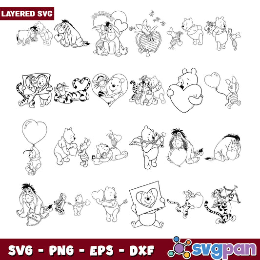 Winne the Pooh Valentine SVG Bundle
