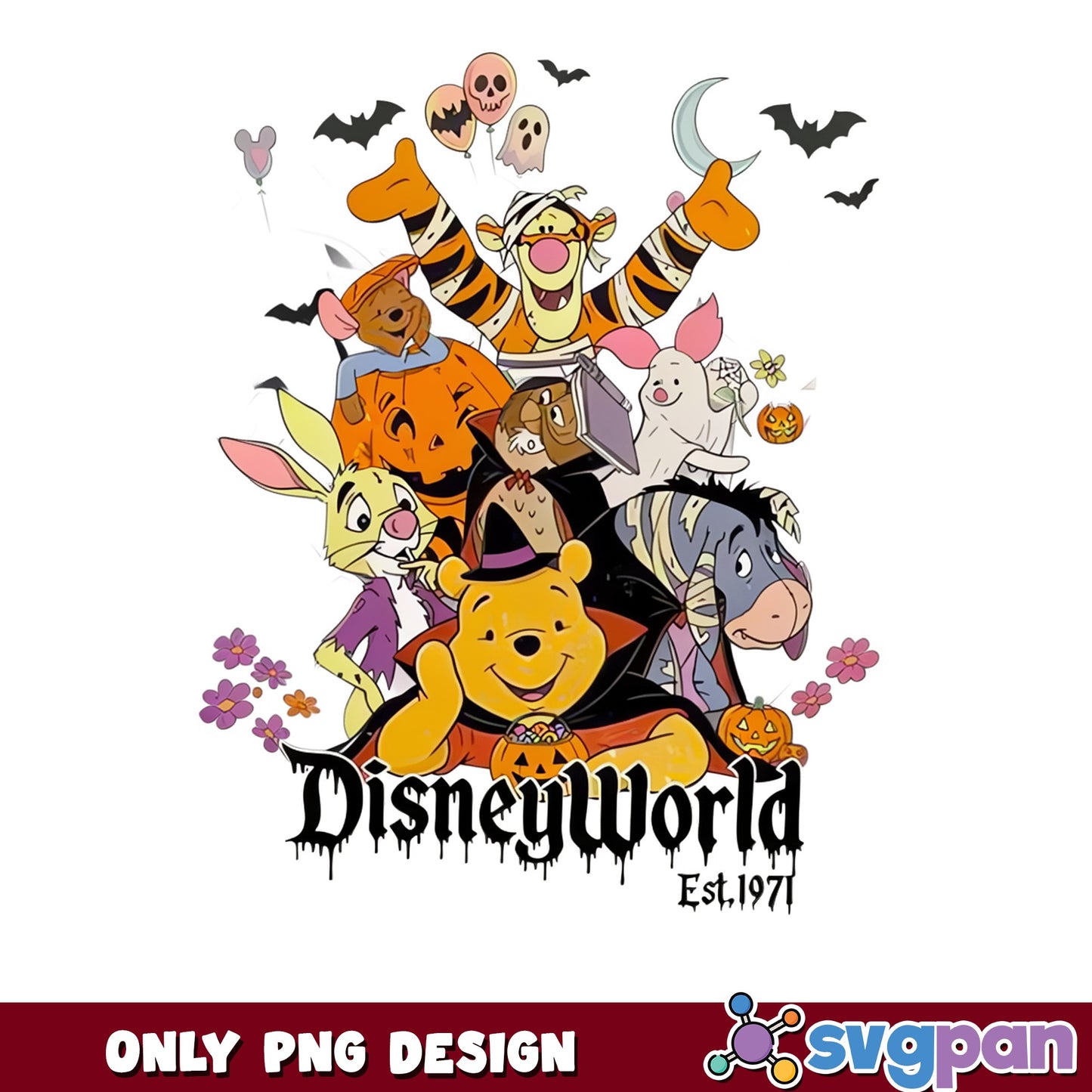 Winnie Pooh Friends Halloween PNG, Disneyworld 1971, Spooky PNG