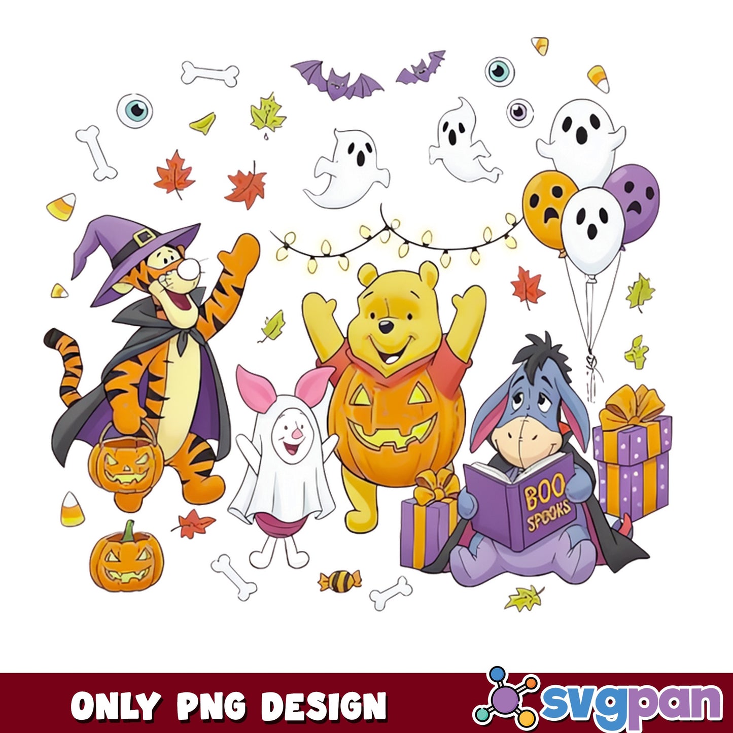 Winnie Pooh Halloween Costume PNG, Tigger Eeyore Piglet PNG, Disney Spooky PNG