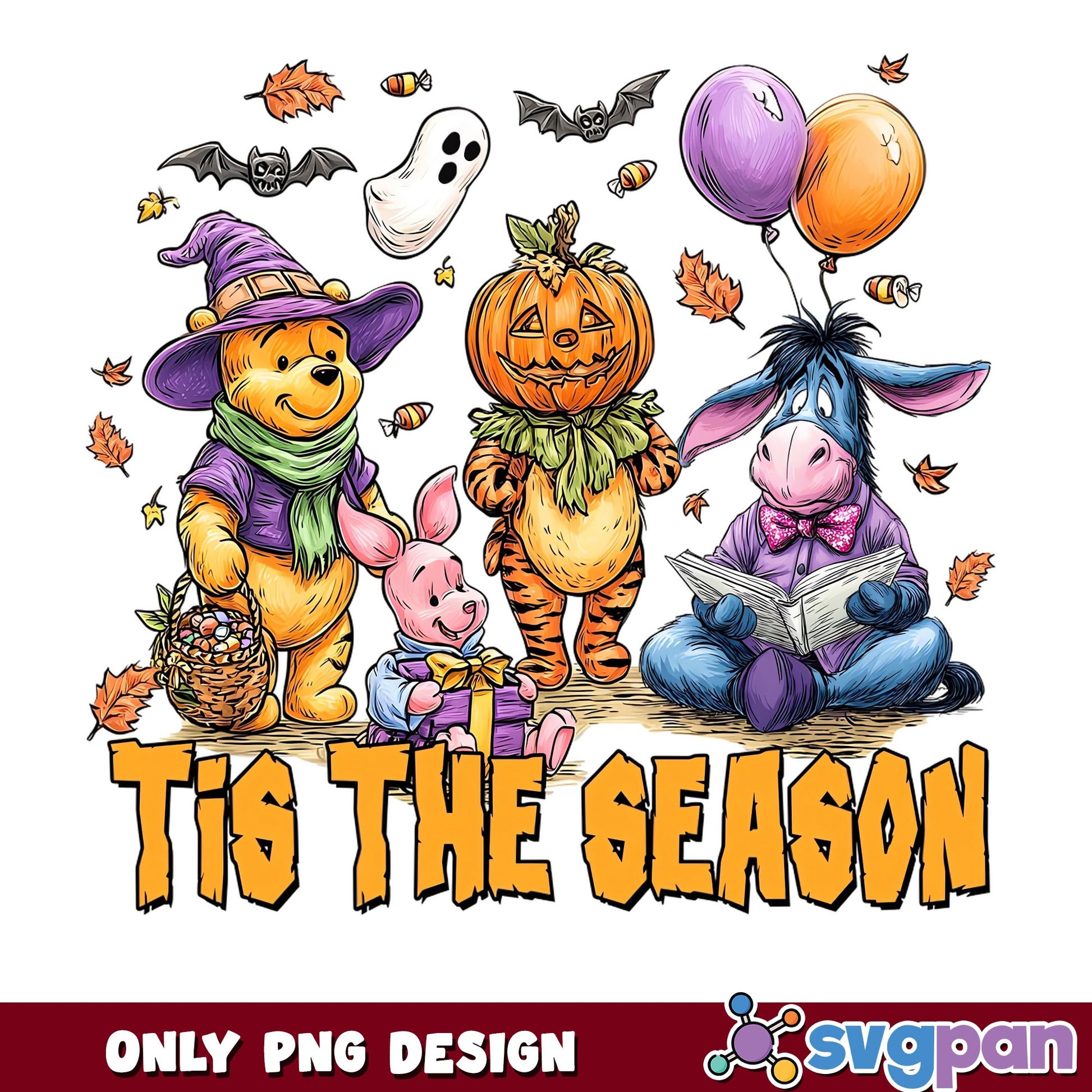 Winnie Pooh Tigger Eeyore Tis The Season Halloween PNG, Piglet, PNG