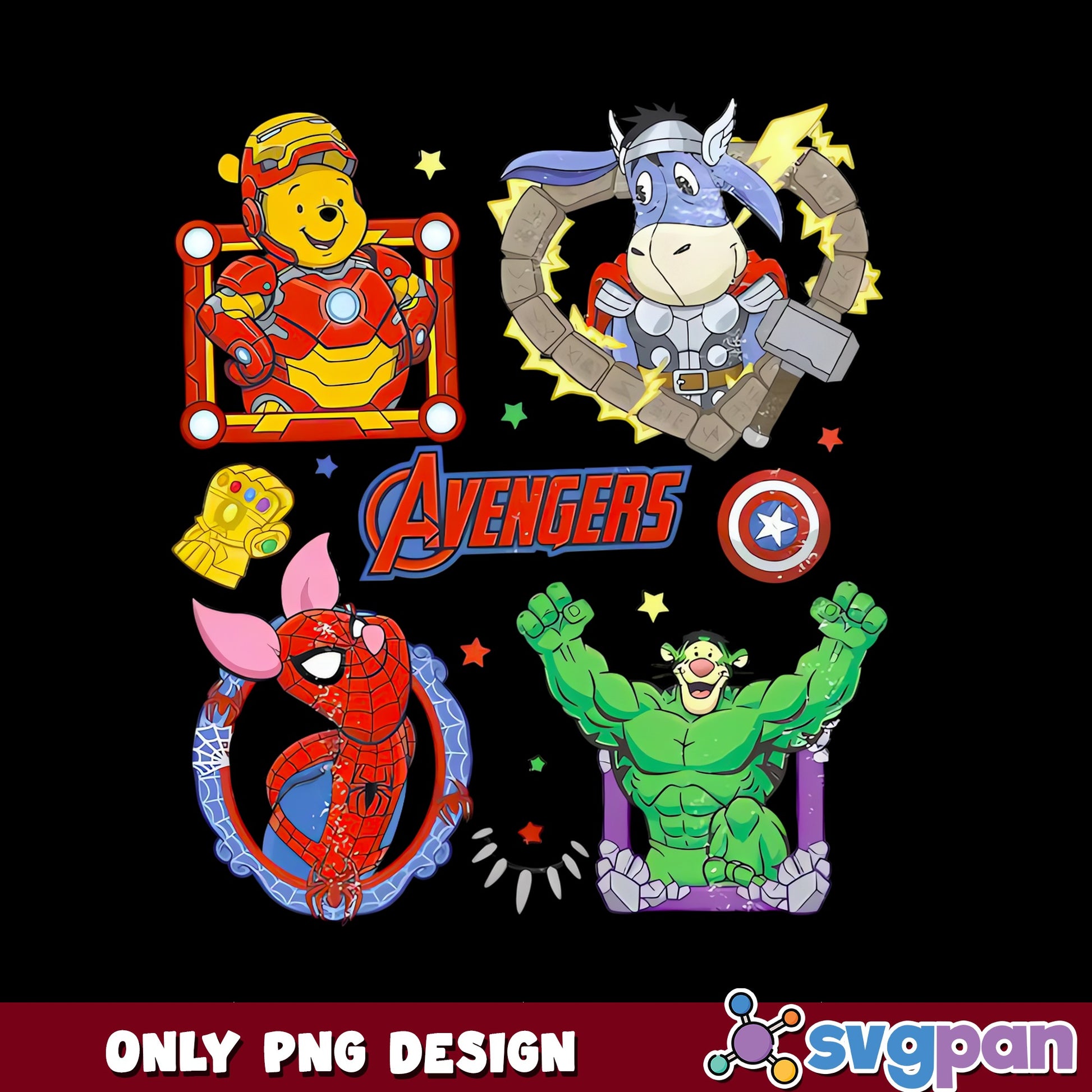 Winnie The Pooh Avengers PNG Bundle, Marvel Disney PNG, Superhero PNG