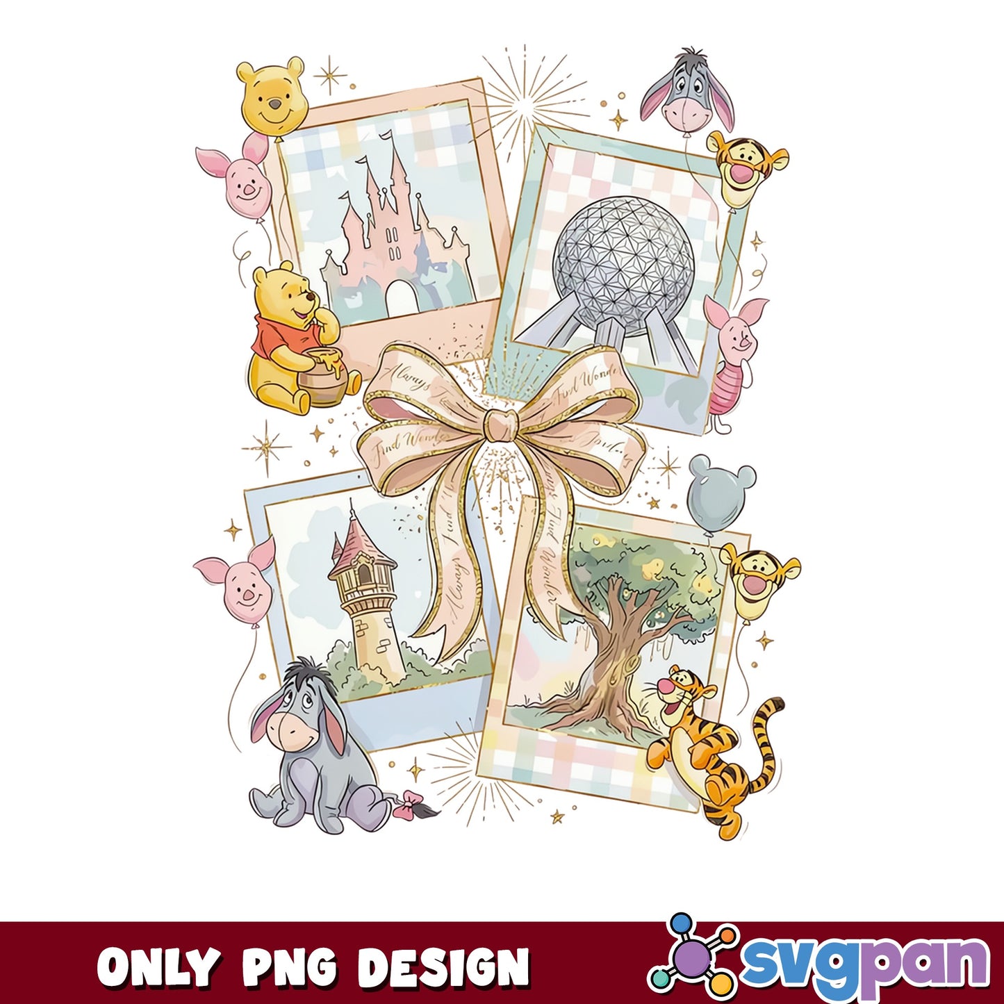 Winnie The Pooh Disney Parks Polaroid PNG, Pooh Friends PNG, Disney PNG