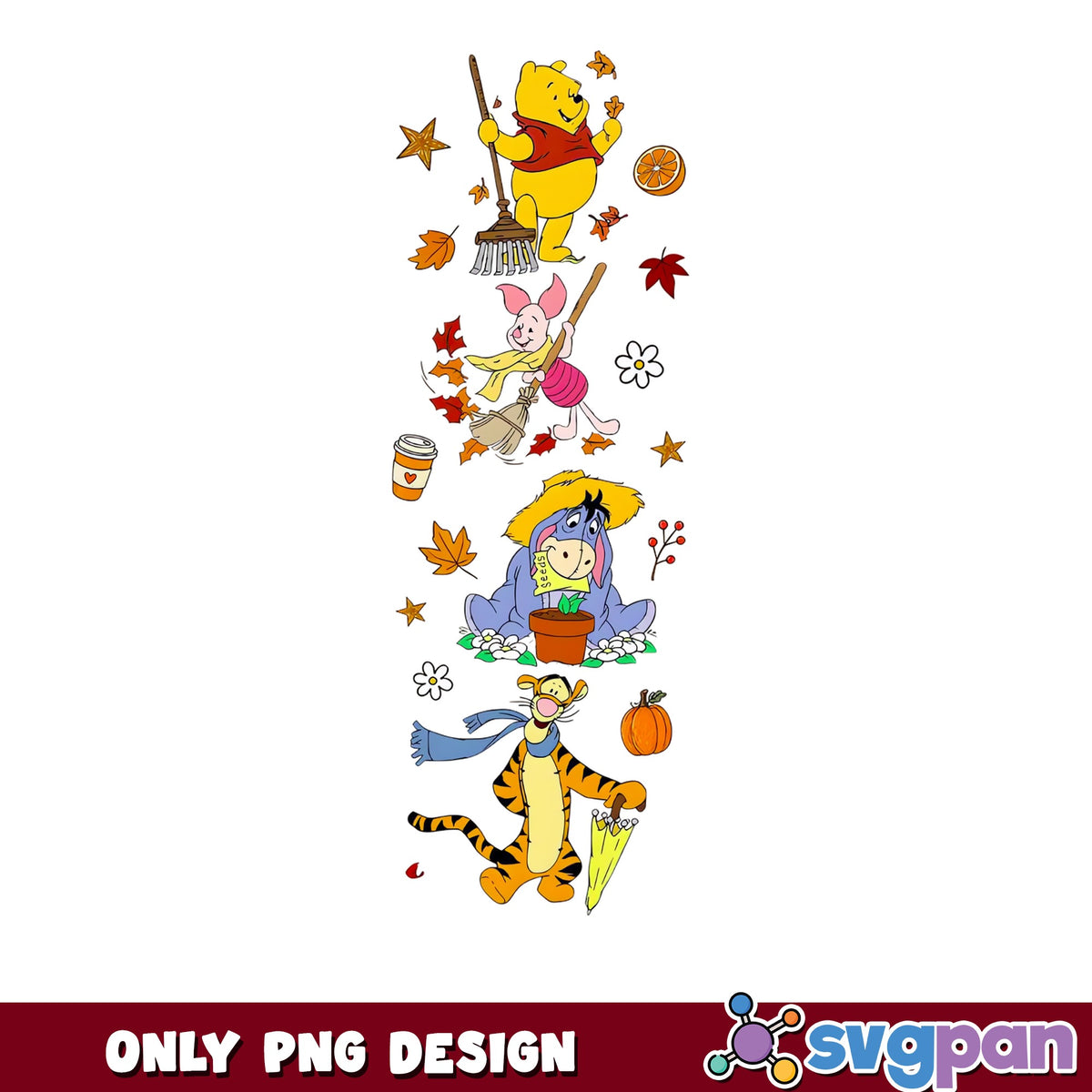 Winnie The Pooh Fall Autumn PNG, Tigger Eeyore Piglet Leaves, Disney