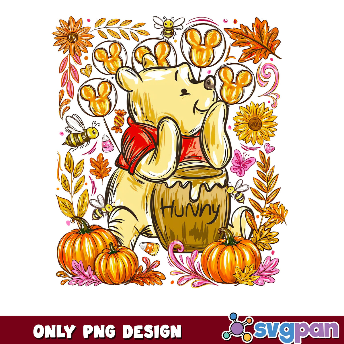 Winnie The Pooh Fall Pumpkin PNG, Hunny Bee Autumn Disney, Halloween