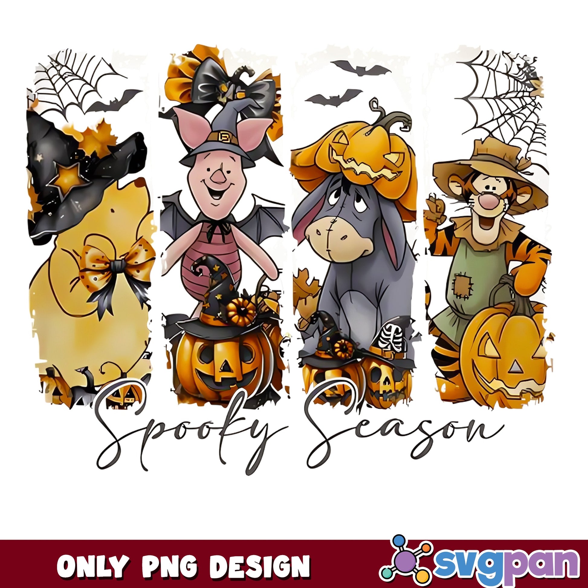 Winnie The Pooh Friends Spooky Season Halloween PNG, Pumpkin Bats, PNG