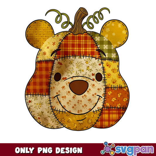Winnie The Pooh Patchwork Pumpkin PNG, Fall Quilt Bear, Disney PNG