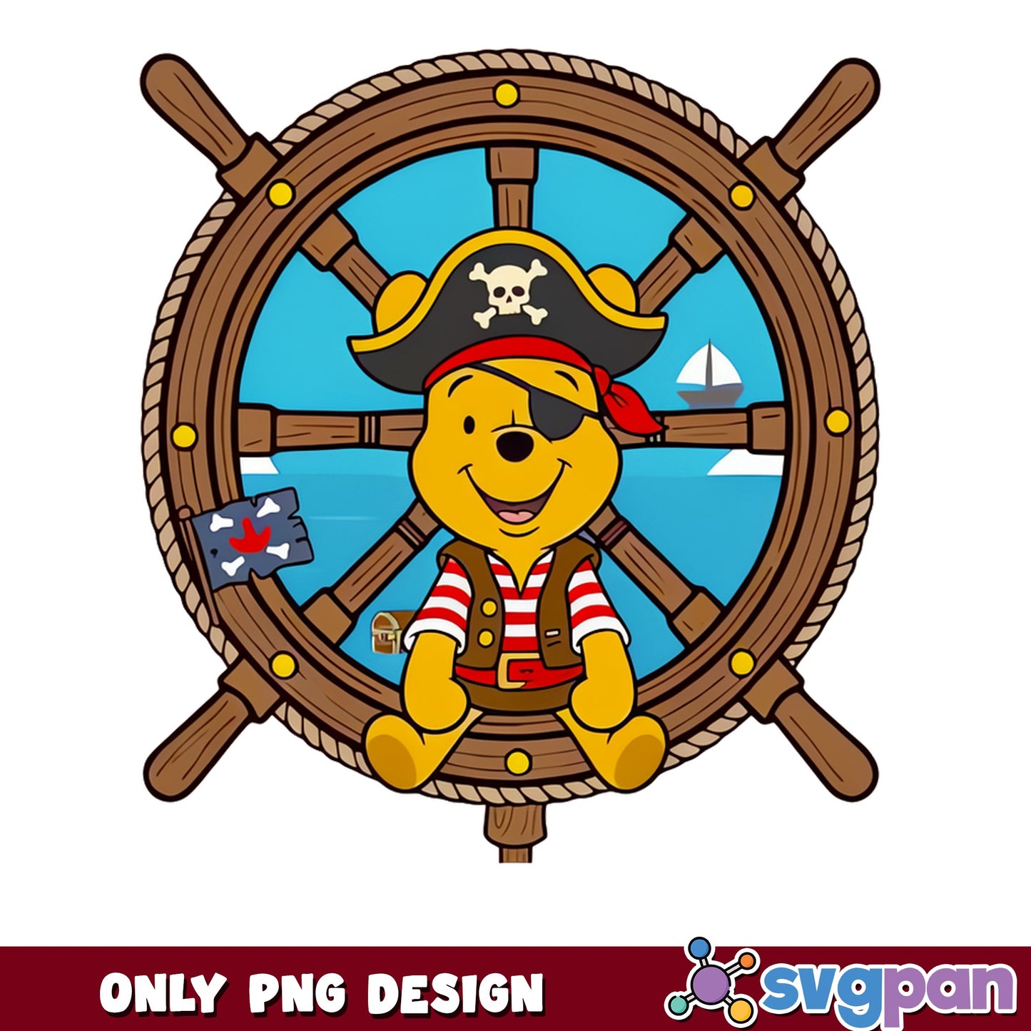 Winnie The Pooh Pirate Ship Wheel PNG, Disney Pirate PNG, Pooh Bear PNG