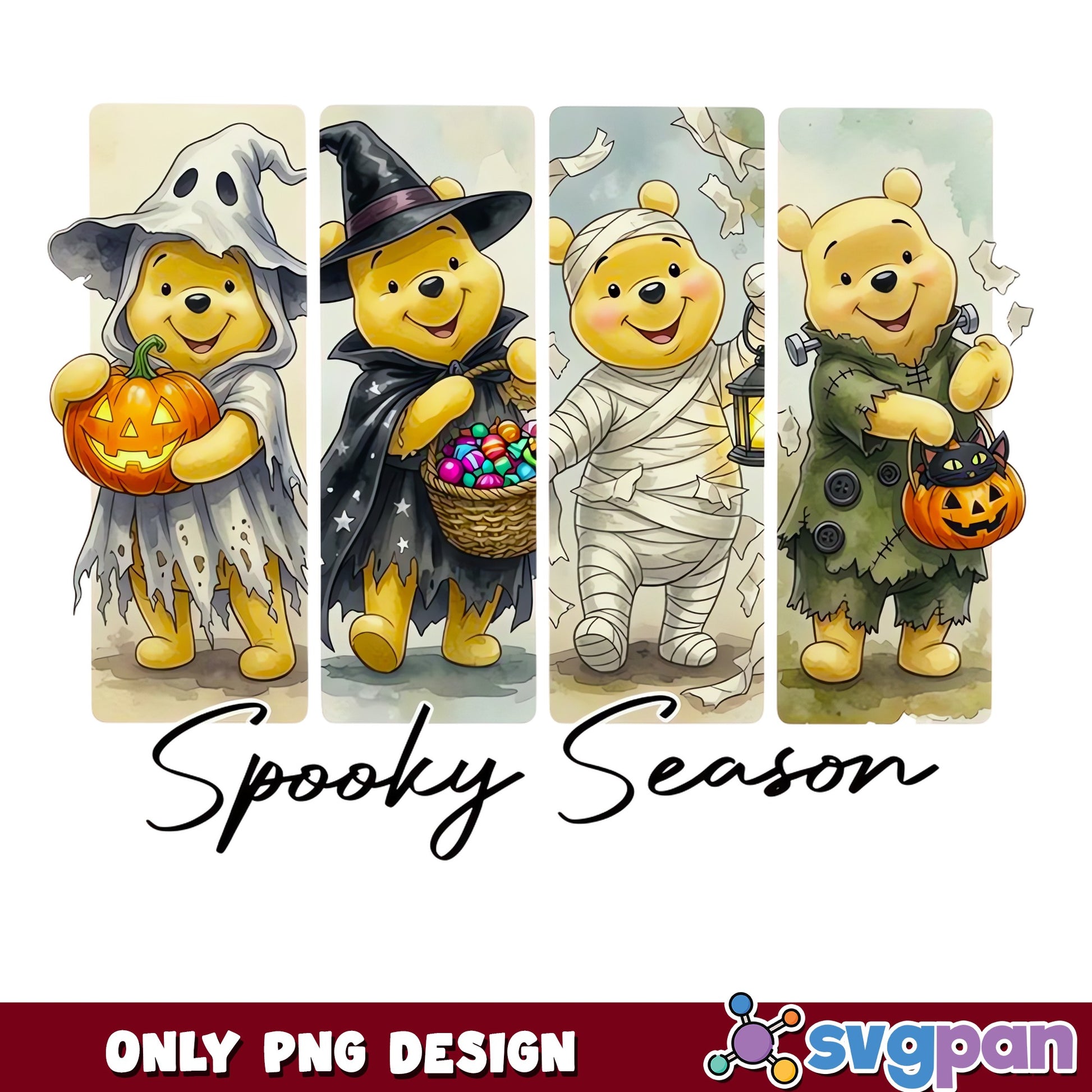 Winnie The Pooh Spooky Season Costumes Watercolor PNG, Halloween, PNG