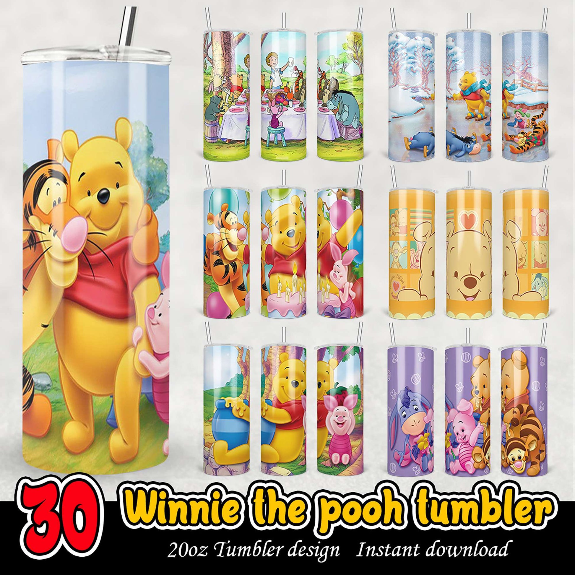 Winnie the Pooh 20oz Tumbler Bundle PNG