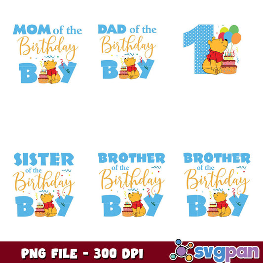 Winnie the Pooh Birthday Boy Family PNG Bundle