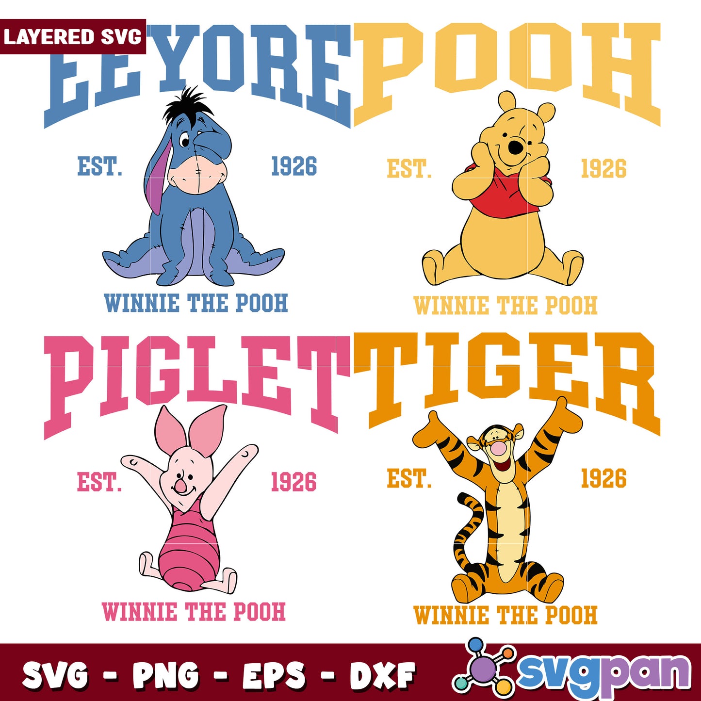 Winnie the Pooh Character Bundle SVG Files Set
