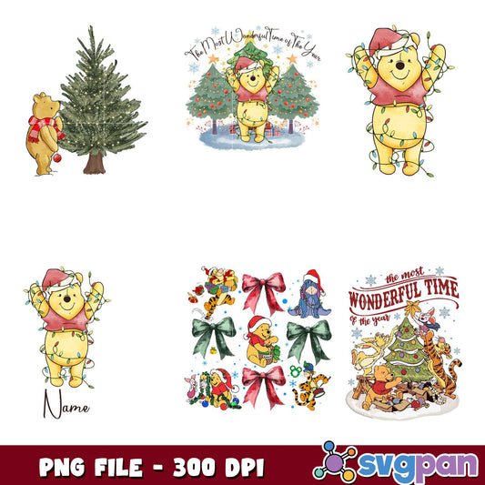 Winnie the Pooh Christmas PNG Bundle 300 DPI