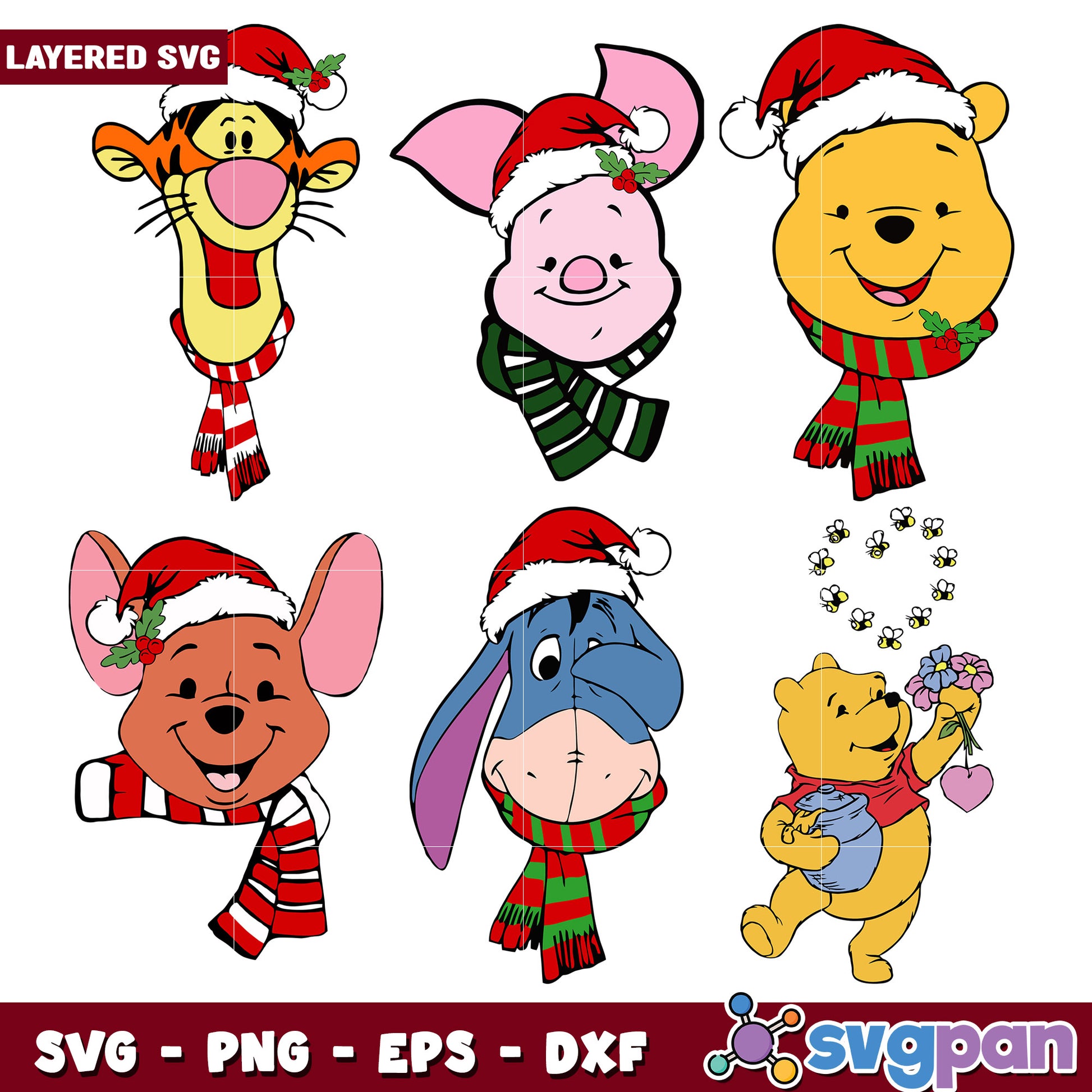 Winnie the Pooh Christmas SVG Bundle