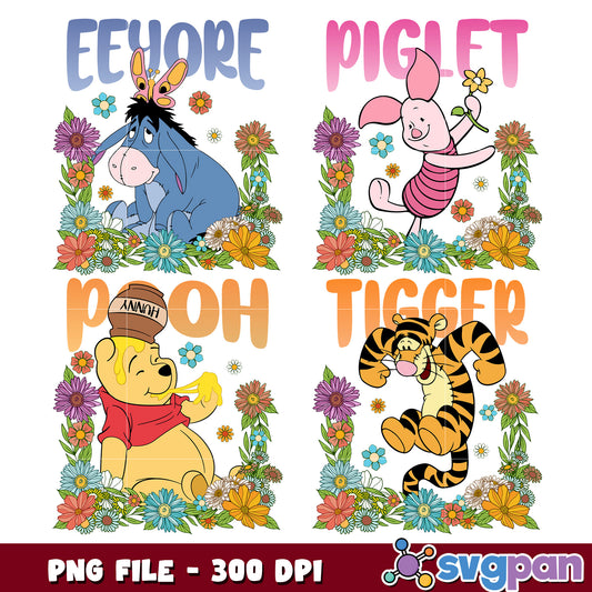 Winnie the Pooh Floral PNG Bundle 300 DPI
