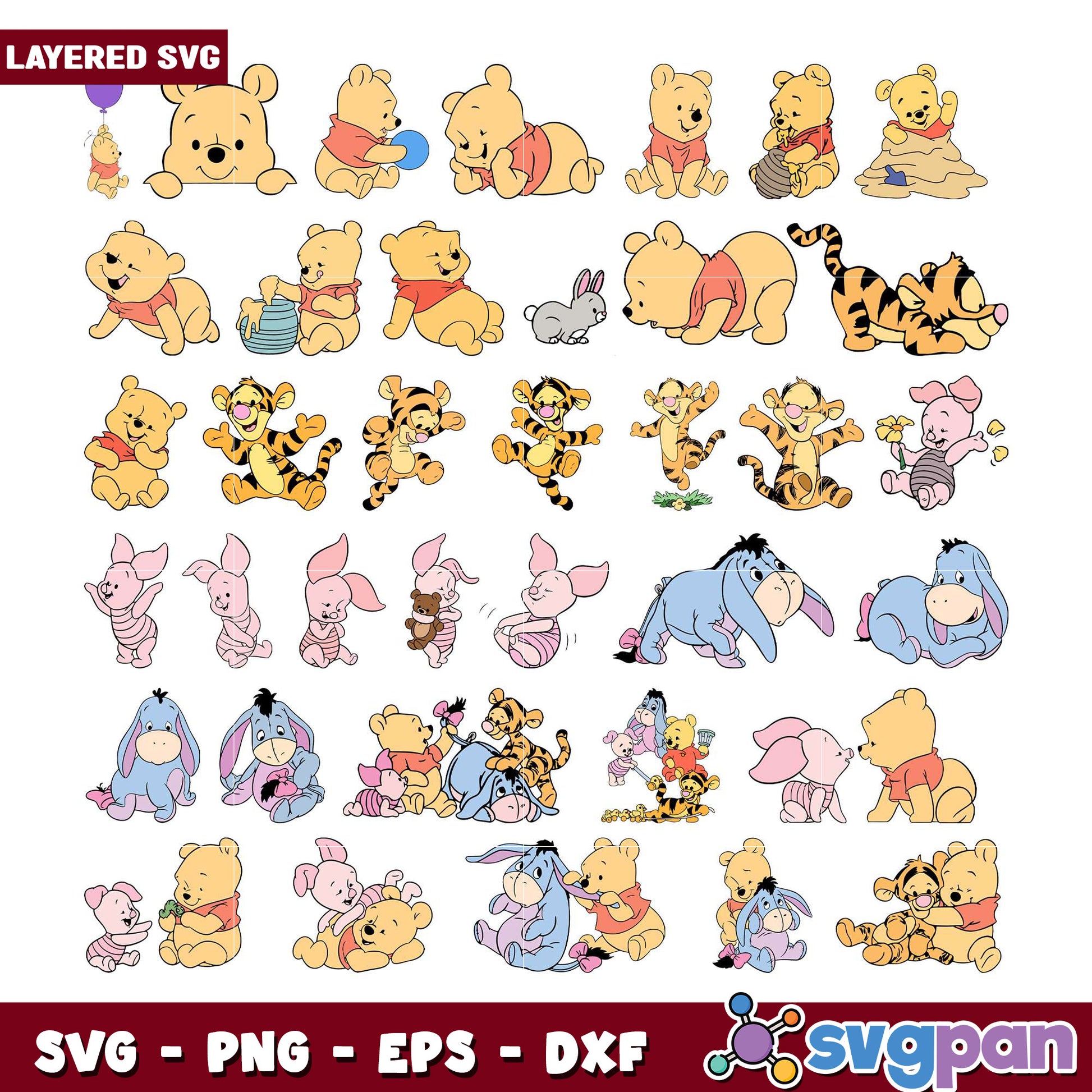 Winnie the Pooh Layered SVG Bundle for Crafts