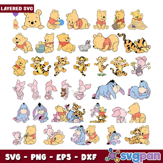 Winnie the Pooh Layered SVG Bundle for Crafts