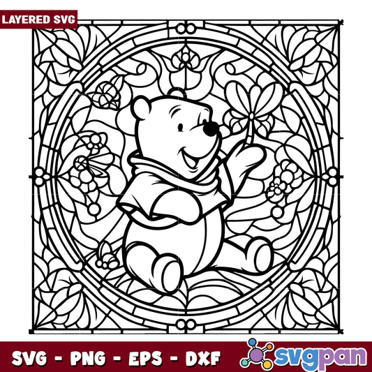Winnie the Pooh Stained Glass Coloring Page SVG