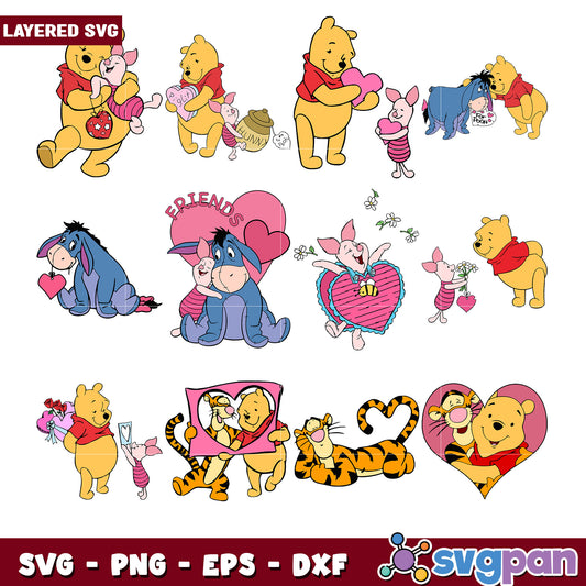 Winnie the Pooh Valentine SVG Bundle
