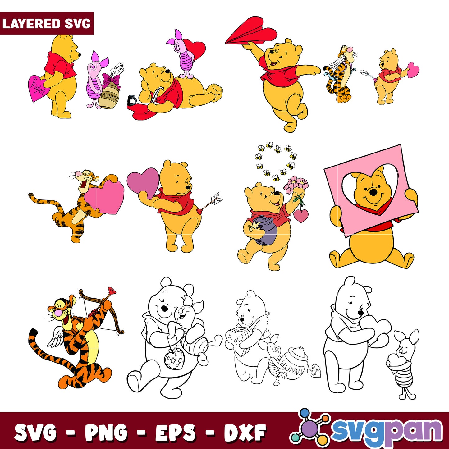 Winnie the Pooh Valentines SVG Bundle