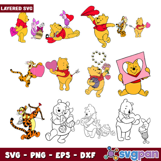 Winnie the Pooh Valentines SVG Bundle