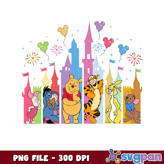 Winnie the Pooh and Friends Disney Castle Celebration PNG