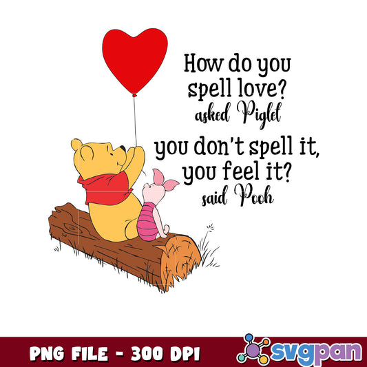 Winnie the Pooh quote on love, Piglet and Pooh design PNG
