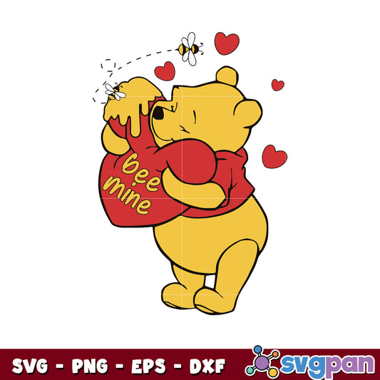 Winnie the pooh bear bee mine svg, winnie the pooh svg, pooh valentine​ svg