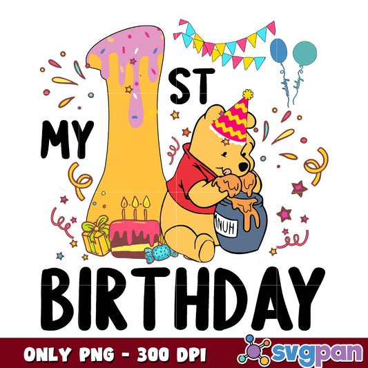 Winnie the pooh my 1st birthday png, winnie the pooh png