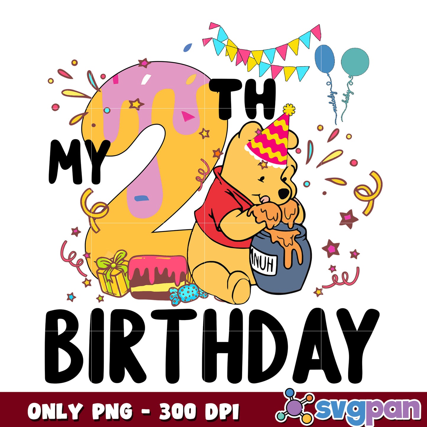 Winnie the pooh my 2nd birthday png, winnie the pooh png